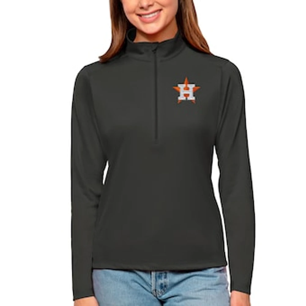 Women's Antigua Charcoal Houston Astros Tribute Quarter-Zip Pullover Top