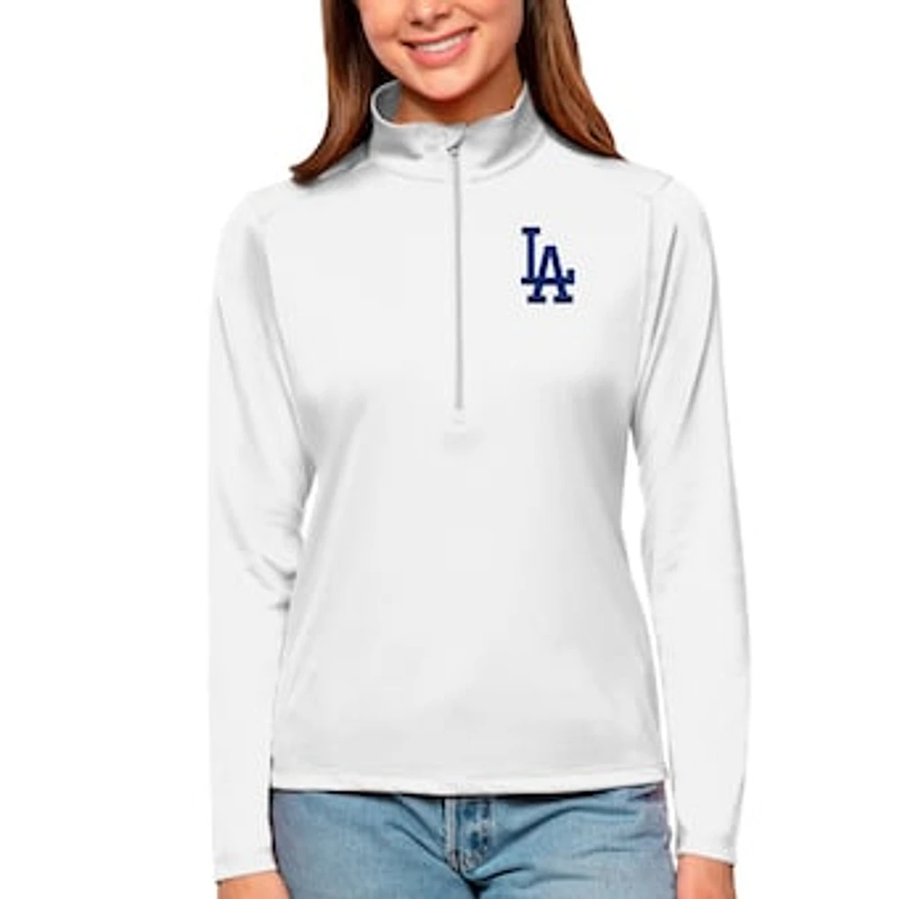 Women's Antigua Los Angeles Dodgers Tribute Quarter-Zip Pullover Top