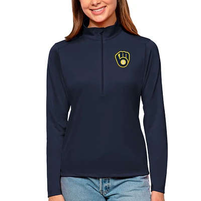 Women's Antigua Navy Milwaukee Brewers Tribute Quarter-Zip Pullover Top