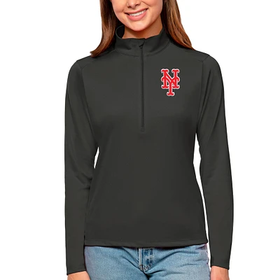 Women's Antigua Charcoal New York Mets Tribute Quarter-Zip Pullover Top