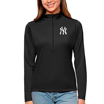 Women's Antigua Black New York Yankees Tribute Quarter-Zip Pullover Top