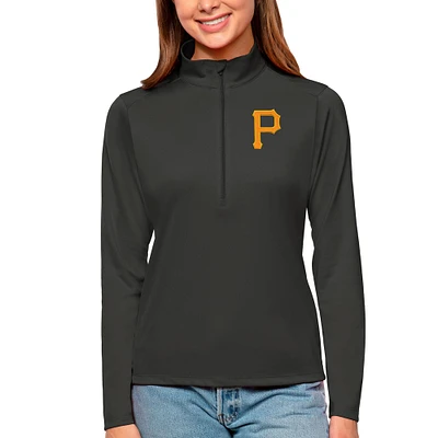 Women's Antigua Charcoal Pittsburgh Pirates Tribute Quarter-Zip Pullover Top