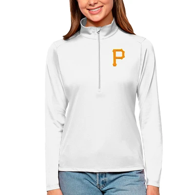 Women's Antigua White Pittsburgh Pirates Tribute Quarter-Zip Pullover Top