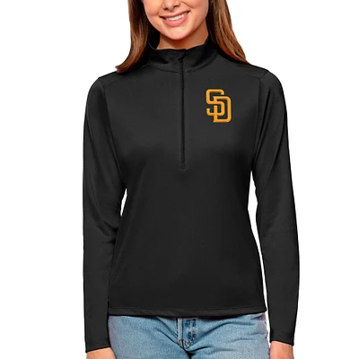 Women's Antigua Black San Diego Padres Tribute Quarter-Zip Pullover Top
