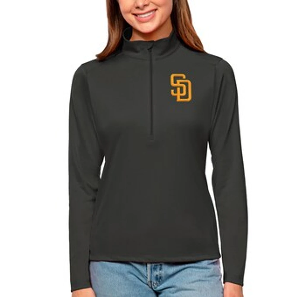 Women's Antigua Charcoal San Diego Padres Tribute Quarter-Zip Pullover Top