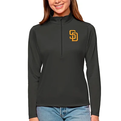 Women's Antigua Charcoal San Diego Padres Tribute Quarter-Zip Pullover Top