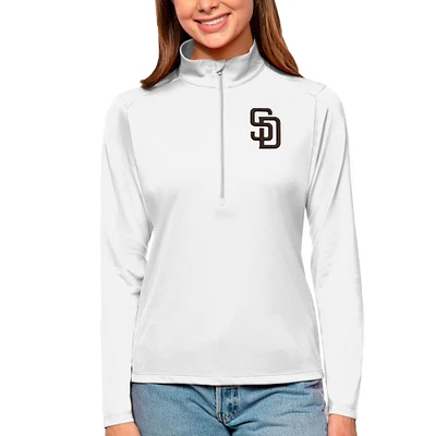 Women's Antigua White San Diego Padres Tribute Quarter-Zip Pullover Top