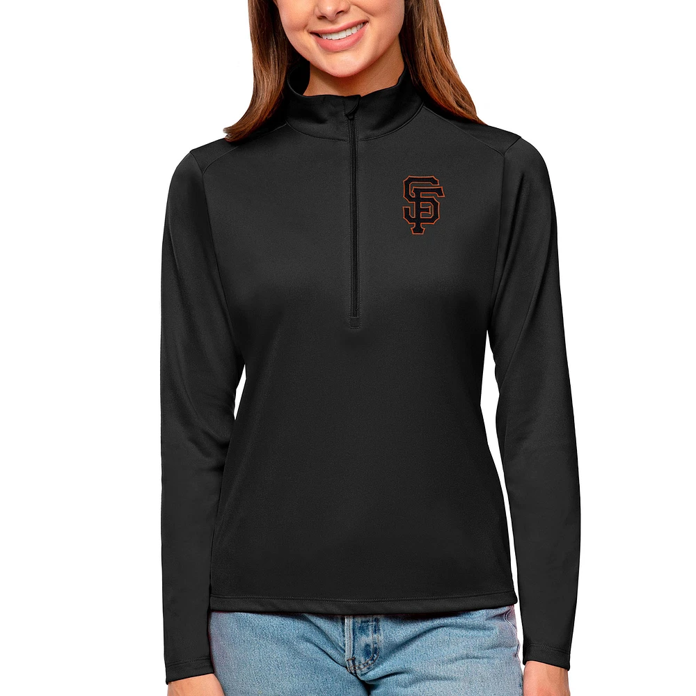Women's Antigua Black San Francisco Giants Tribute Quarter-Zip Pullover Top