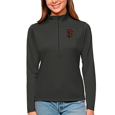 Women's Antigua Charcoal San Francisco Giants Tribute Quarter-Zip Pullover Top