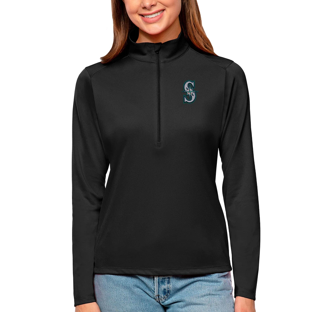 Women's Antigua Black Seattle Mariners Tribute Quarter-Zip Pullover Top
