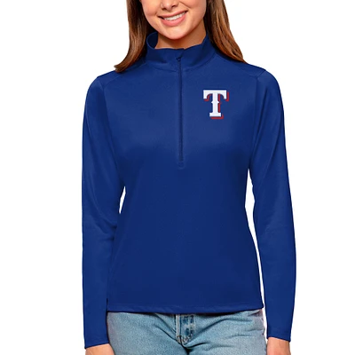 Women's Antigua Royal Texas Rangers Tribute Quarter-Zip Pullover Top