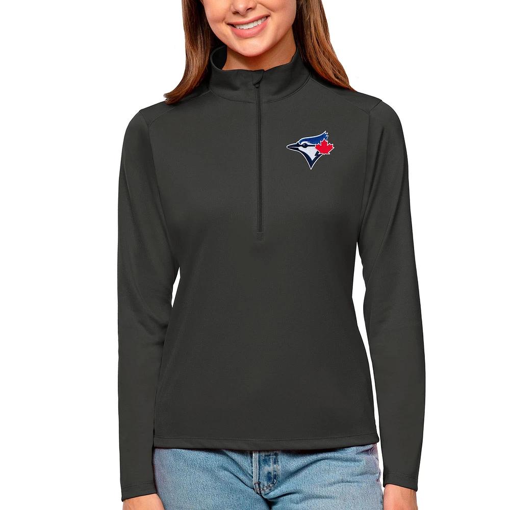 Women's Antigua Charcoal Toronto Blue Jays Tribute Quarter-Zip Pullover Top