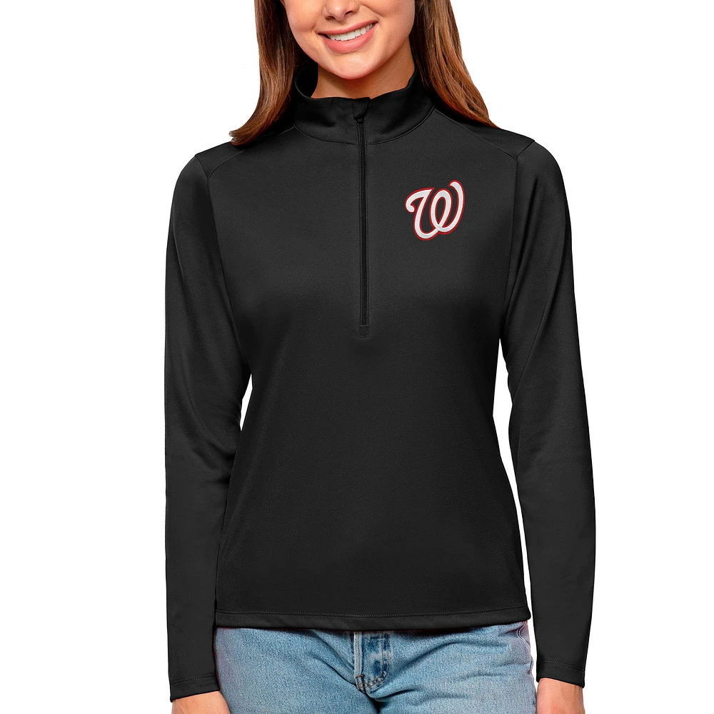 Women's Antigua Black Washington Nationals Tribute Quarter-Zip Pullover Top