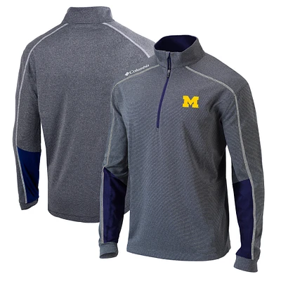 Men's Columbia Heathered Gray/Navy Michigan Wolverines Omni-Wick Shotgun 2.0 Quarter-Zip Pullover Top