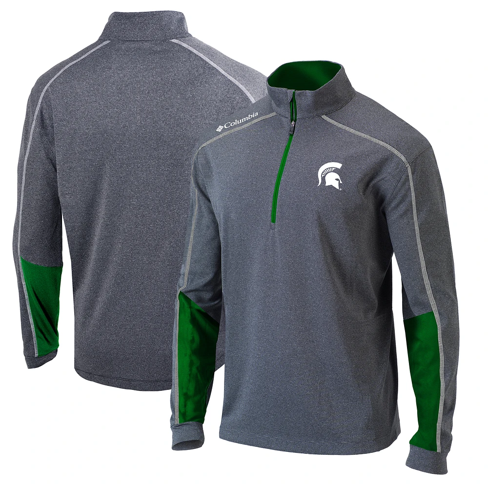 Men's Columbia Heathered Gray/Green Michigan State Spartans Omni-Wick Shotgun 2.0 Quarter-Zip Pullover Top