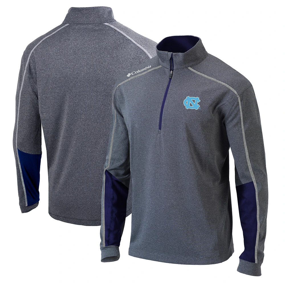 Men's Columbia Heathered Gray/Navy North Carolina Tar Heels Omni-Wick Shotgun 2.0 Quarter-Zip Pullover Top