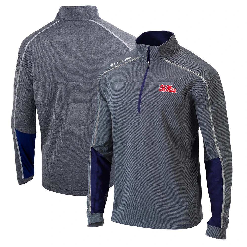 Men's Columbia Heathered Gray/Navy Ole Miss Rebels Omni-Wick Shotgun 2.0 Quarter-Zip Pullover Top
