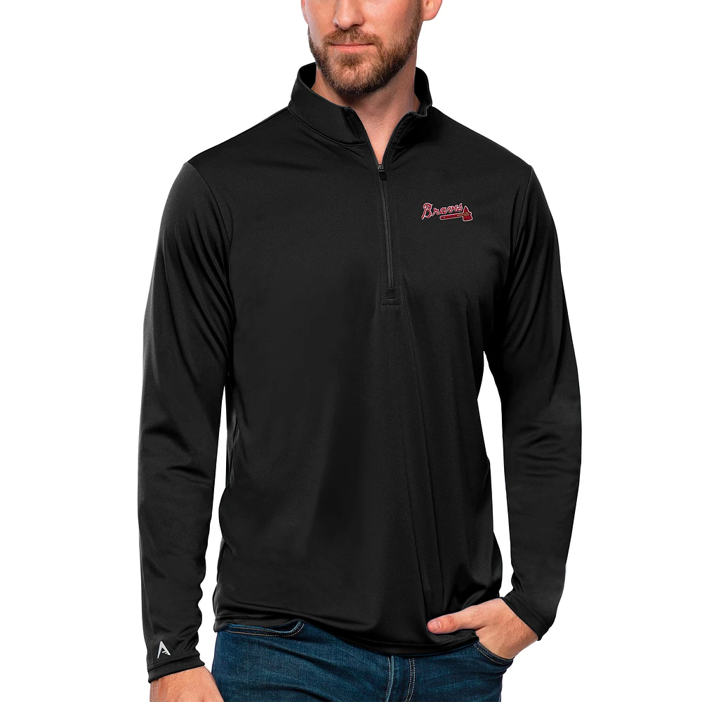 Men's Antigua Black Atlanta Braves Tribute Quarter-Zip Pullover Top