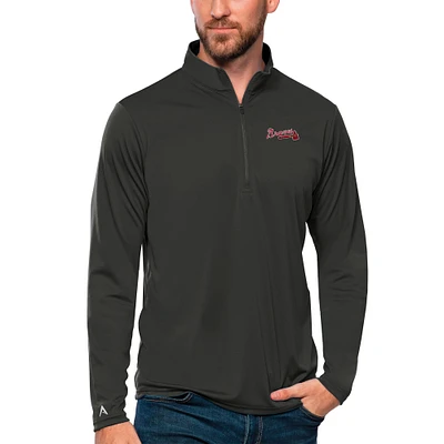 Men's Antigua Charcoal Atlanta Braves Tribute Quarter-Zip Pullover Top