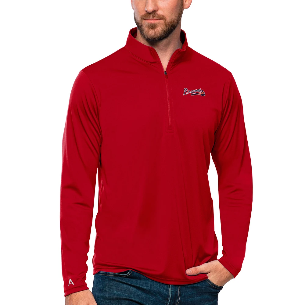 Men's Antigua Red Atlanta Braves Tribute Quarter-Zip Pullover Top