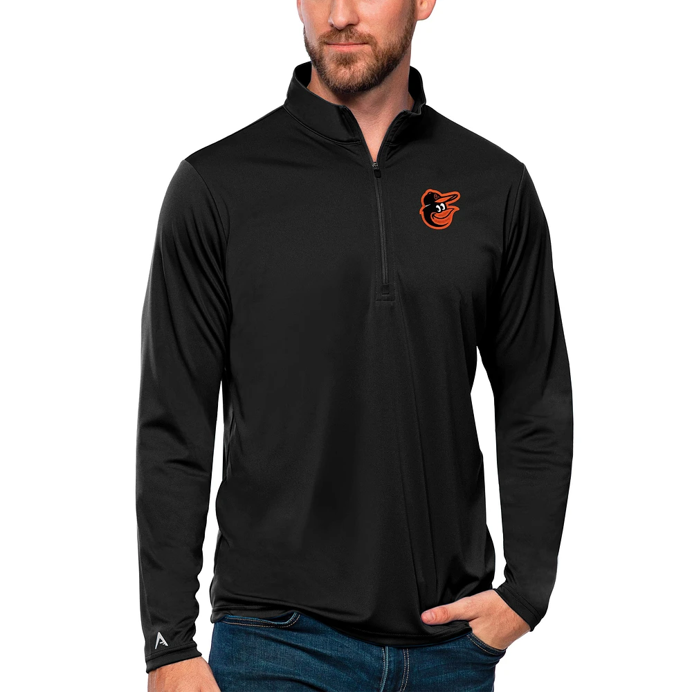 Men's Antigua Black Baltimore Orioles Tribute Quarter-Zip Pullover Top