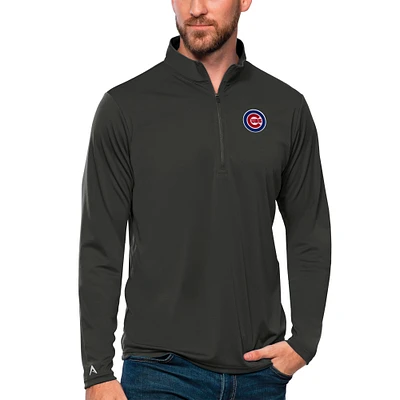Men's Antigua Charcoal Chicago Cubs Tribute Quarter-Zip Pullover Top