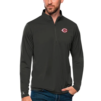 Men's Antigua Charcoal Cincinnati Reds Tribute Quarter-Zip Pullover Top