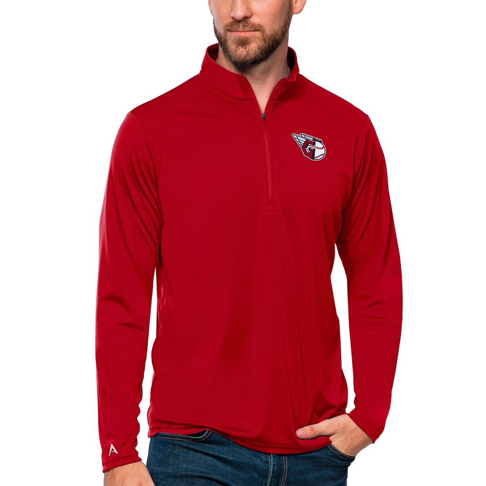 Men's Antigua Red Cleveland Guardians Tribute Quarter-Zip Pullover Top