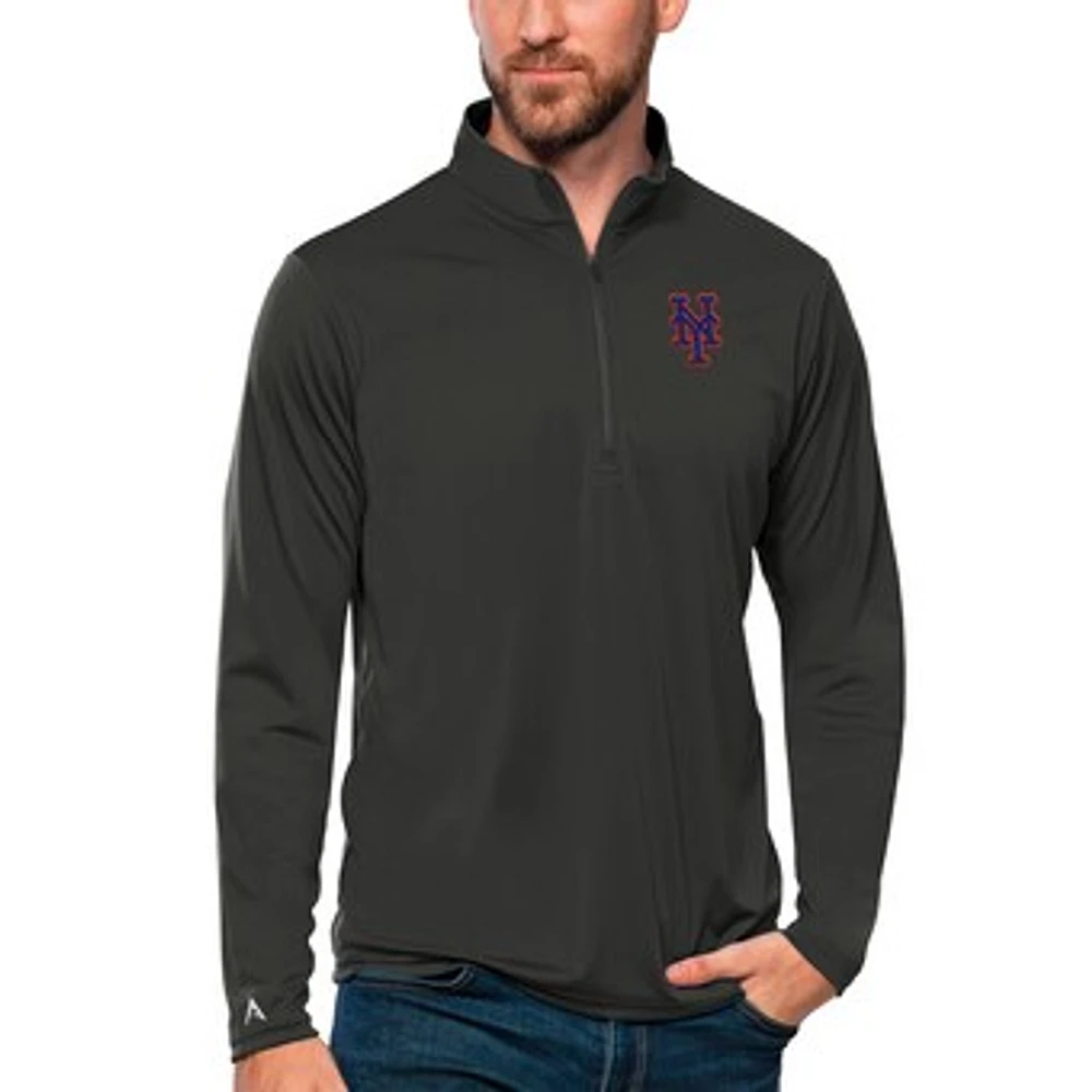 Men's Antigua Charcoal New York Mets Tribute Quarter-Zip Pullover Top