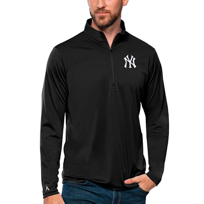 Men's Antigua Black New York Yankees Tribute Quarter-Zip Pullover Top