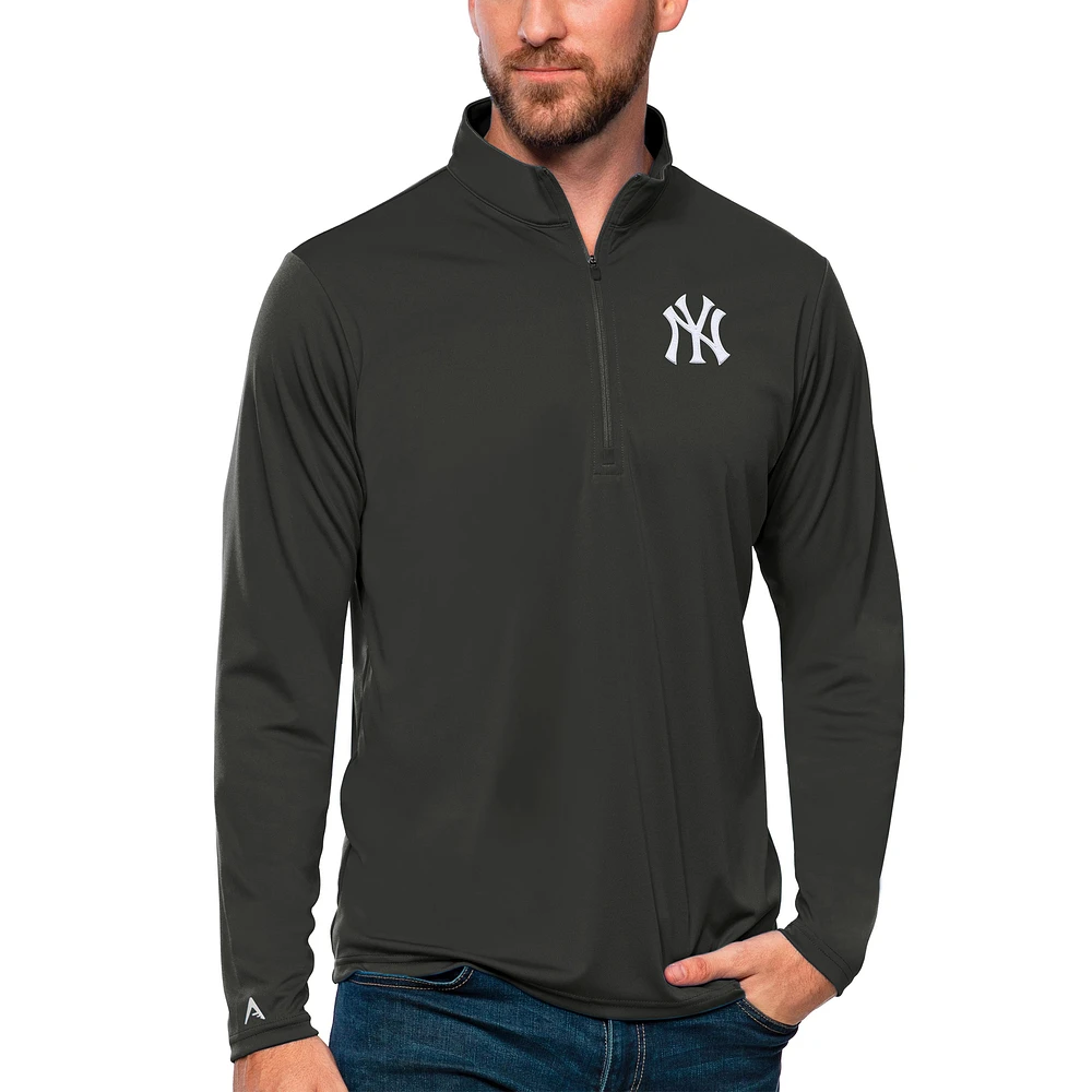 Men's Antigua Charcoal New York Yankees Tribute Quarter-Zip Pullover Top