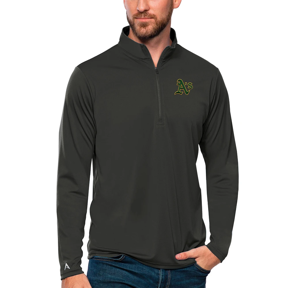 Men's Antigua Charcoal Athletics Tribute Quarter-Zip Pullover Top