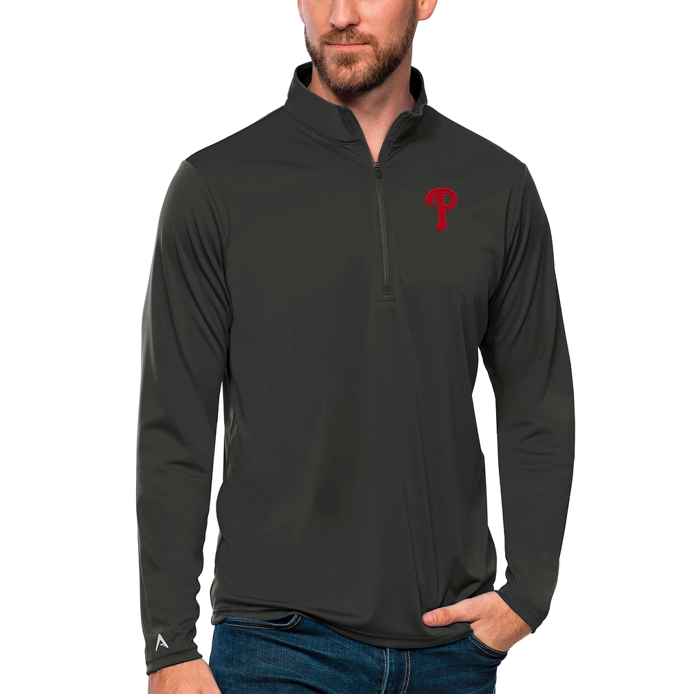 Men's Antigua Charcoal Philadelphia Phillies Tribute Quarter-Zip Pullover Top