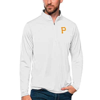 Men's Antigua White Pittsburgh Pirates Tribute Quarter-Zip Pullover Top