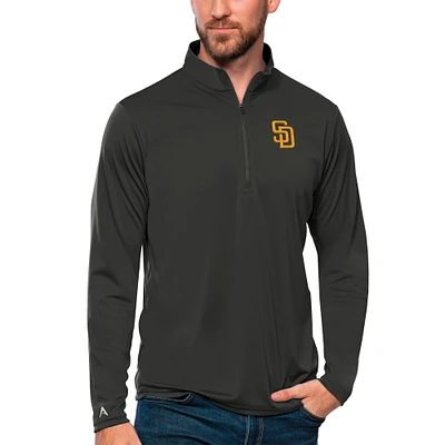 Men's Antigua Charcoal San Diego Padres Tribute Quarter-Zip Pullover Top