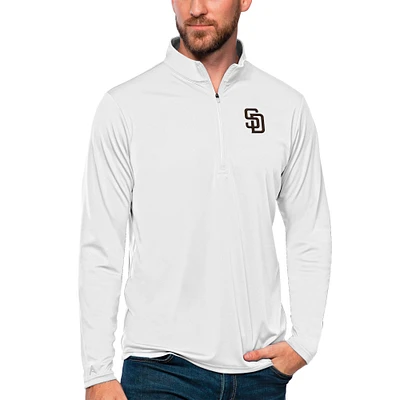 Men's Antigua White San Diego Padres Tribute Quarter-Zip Pullover Top