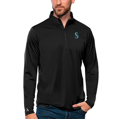 Men's Antigua Black Seattle Mariners Tribute Quarter-Zip Pullover Top