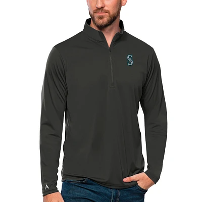 Men's Antigua Charcoal Seattle Mariners Tribute Quarter-Zip Pullover Top