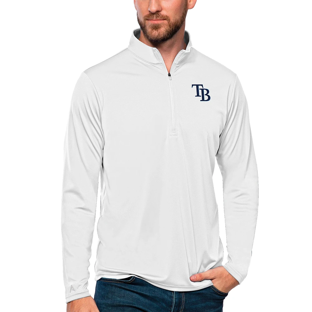 Men's Antigua White Tampa Bay Rays Tribute Quarter-Zip Pullover Top