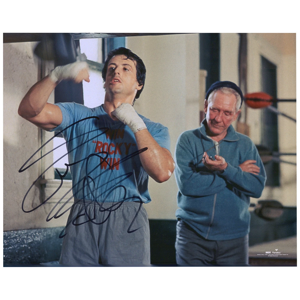 Sylvester Stallone Rocky Autographed 16'' x 20'' Punching Speed Bag with Mickey Photograph
