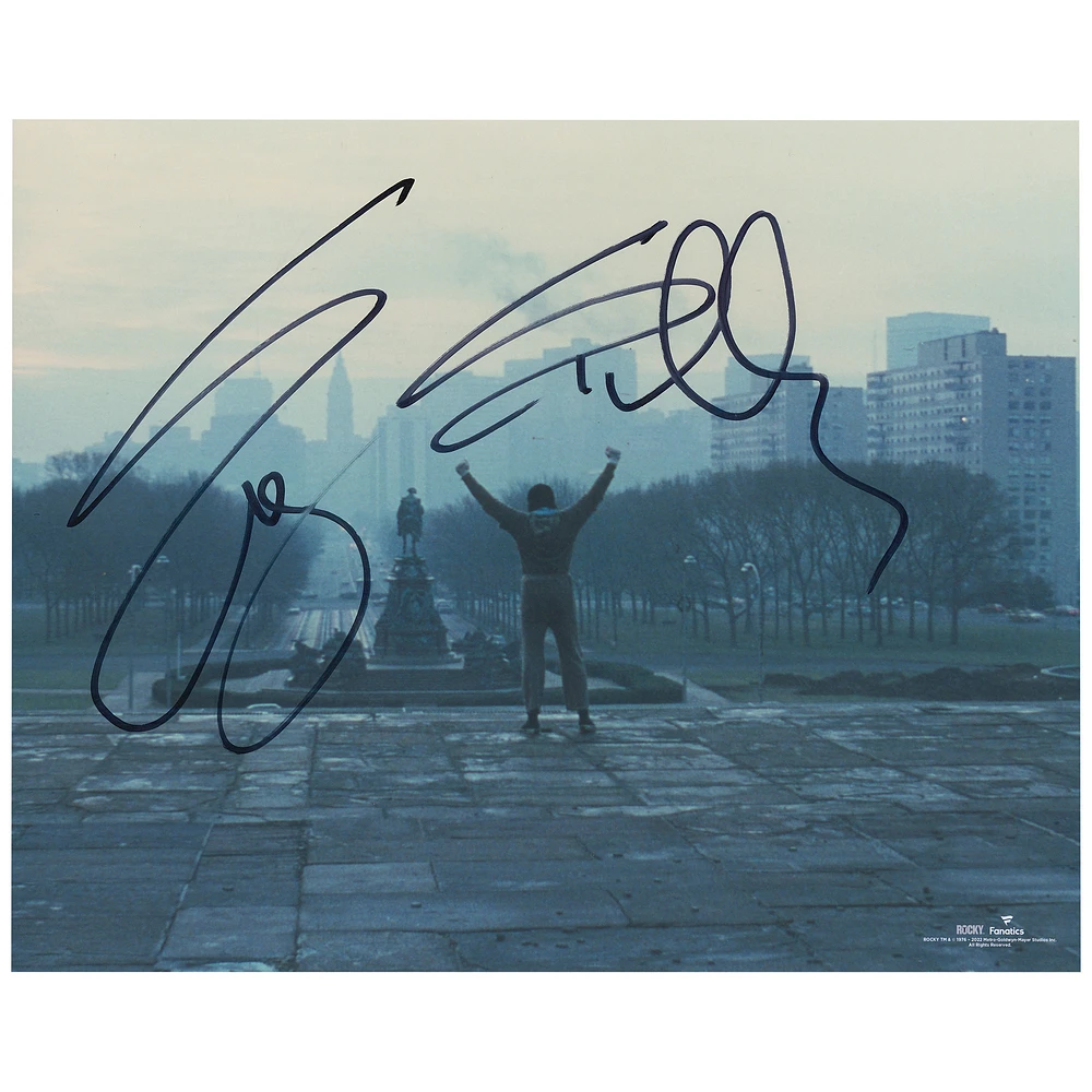 Sylvester Stallone Rocky Autographed 16'' x 20'' Arms Up on the Philadelphia Steps Photograph
