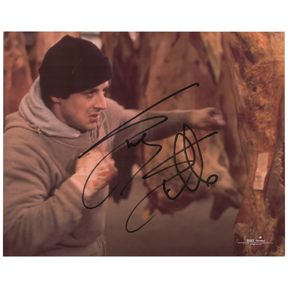 Sylvester Stallone Rocky Autographed 16'' x 20'' Punching Meat Photograph