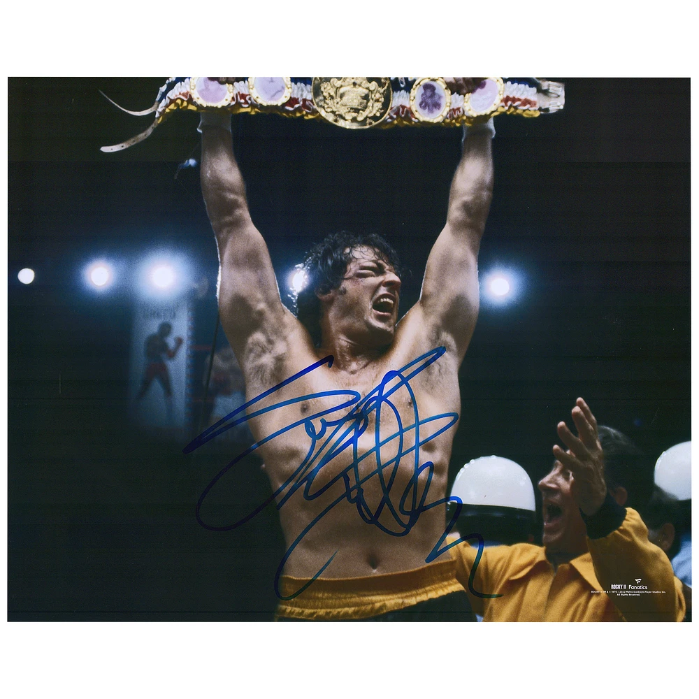 Sylvester Stallone Rocky II Autographed 16'' x 20'' Holding Belt with Two Hands Photograph