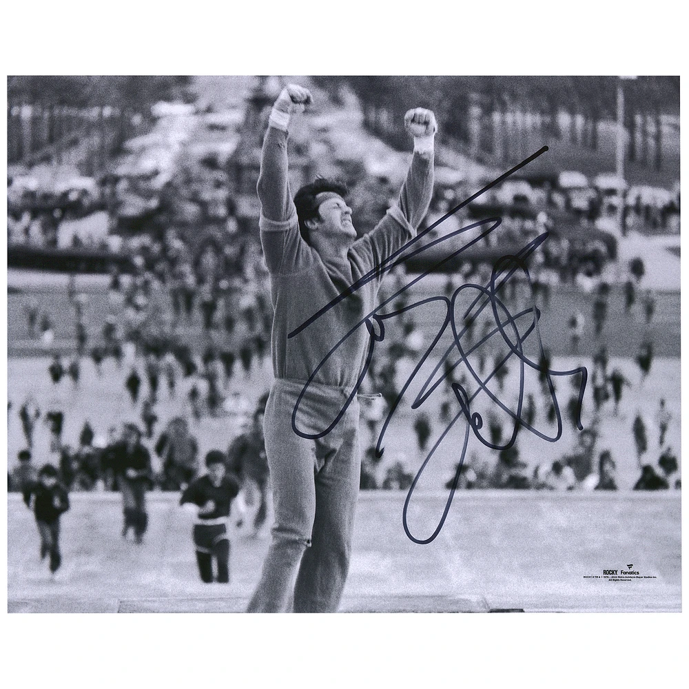 Sylvester Stallone Rocky II Autographed 16'' x 20'' Black & White Eyes Closed on the Philadelphia Steps Photograph