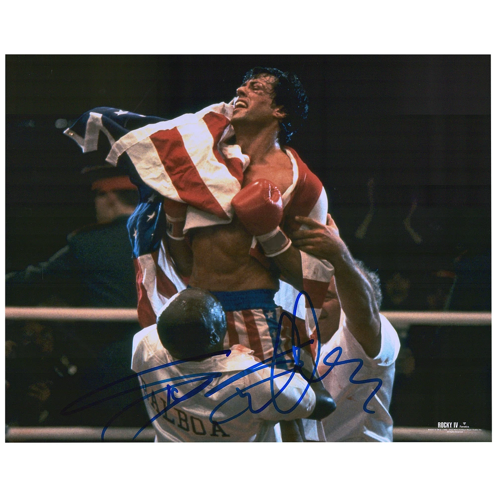 Sylvester Stallone Rocky IV Autographed 16'' x 20'' Draped in the American Flag Photograph