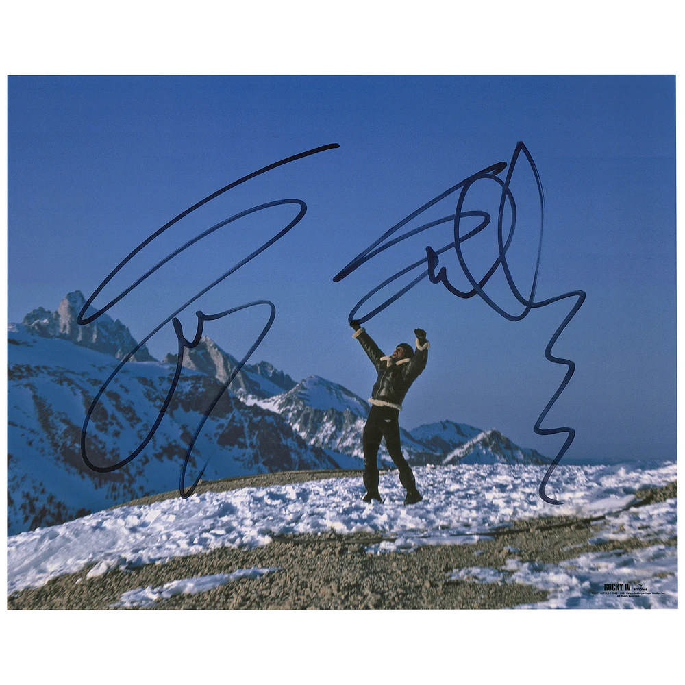 Sylvester Stallone Rocky IV Autographed 16'' x 20'' Arms Up on Mountain Photograph