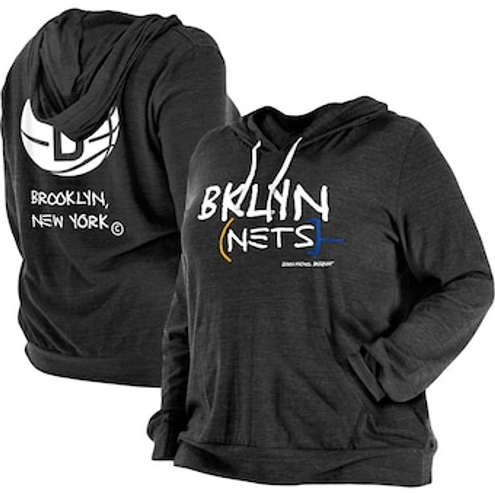 Women's New Era Heather Black Brooklyn Nets Plus Size 2022/23 City Edition Bi-Blend Long Sleeve Hoodie T-Shirt