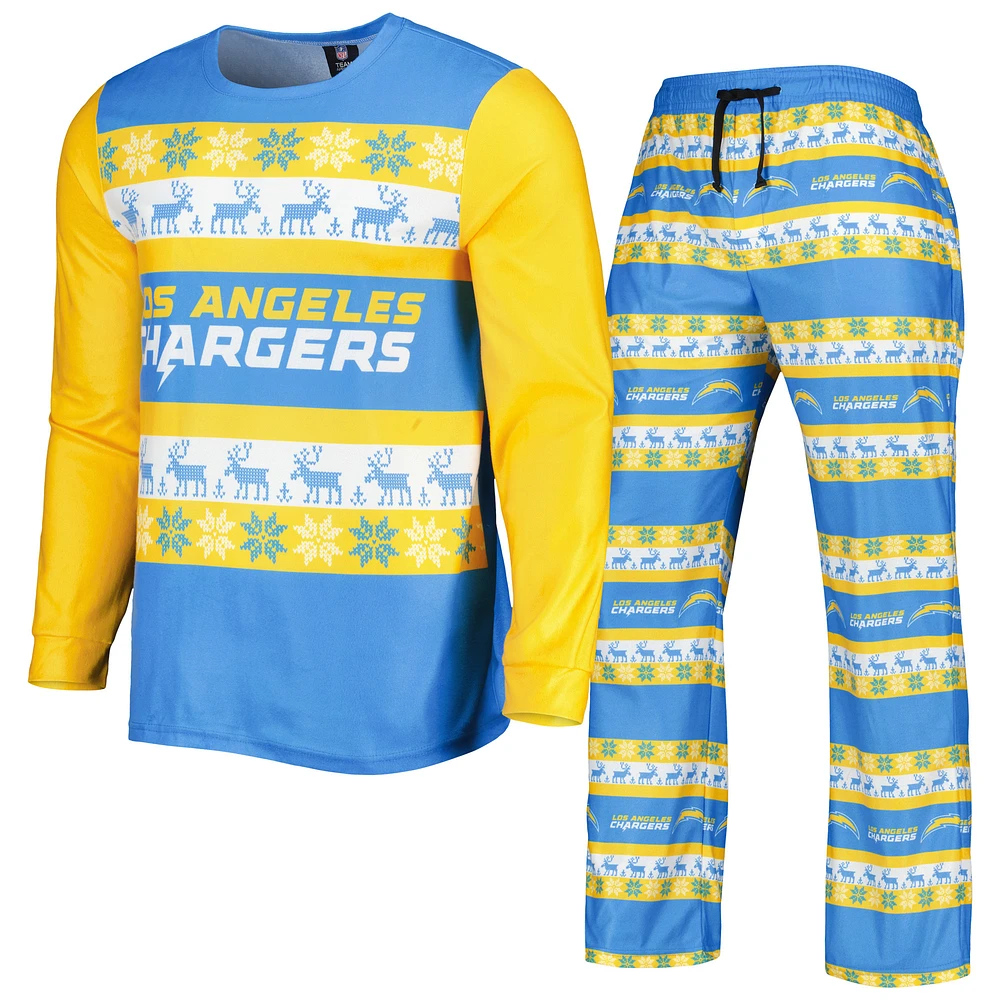 Men's FOCO Powder Blue Los Angeles Chargers Team Ugly Pajama Set