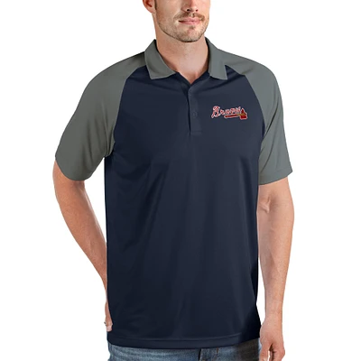 Men's Antigua Navy/Gray Atlanta Braves Nova Polo