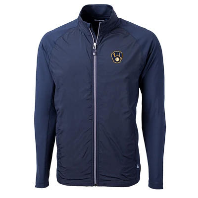 Men's Cutter & Buck Navy Milwaukee Brewers Big Tall Adapt Eco Knit Full-Zip Jacket